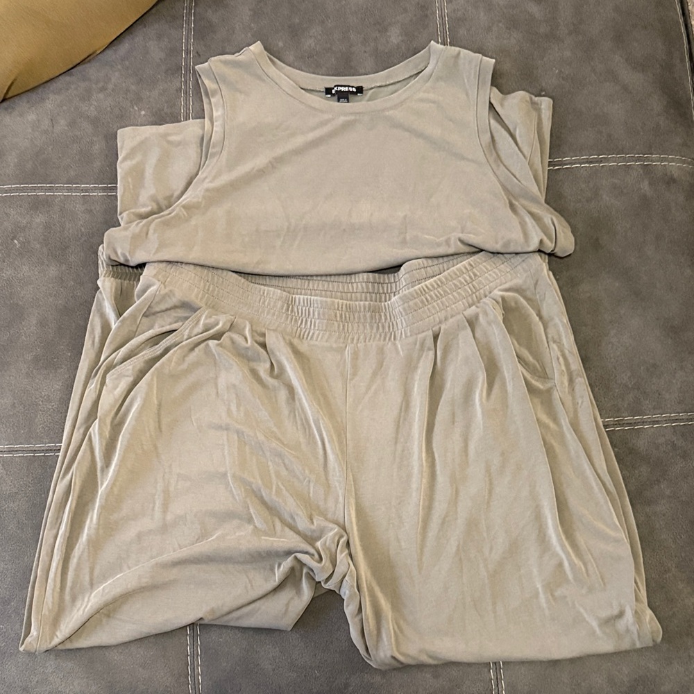 Sage Green Sleeveless Top and Pants Set